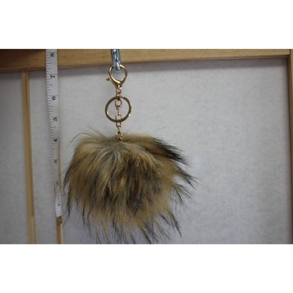 Fuzzy Keychain /  4 in/ Black and brown fuzzy keychain with keyring - Picture 5 of 6